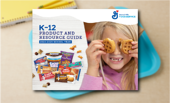 Image of a product guide featuring a variety of General Mills products and a child smiling while eating, with the text 