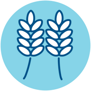 Icon of two wheat stalks side by side on a blue circle background.